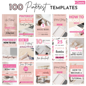100 pink pinterest pin templates, pinterest pin canva template, pink pinterest templates, pinterest templates