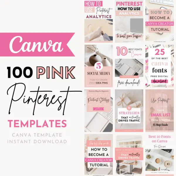 100 pink pinterest pin templates, pinterest pin canva template