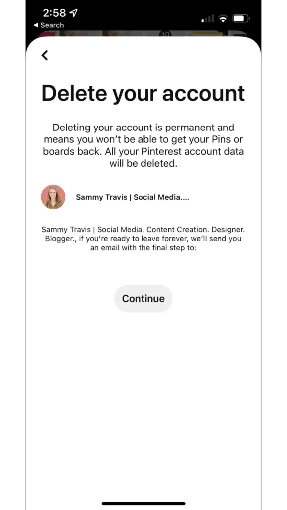 how to delete a pinterest account on phone and iphone