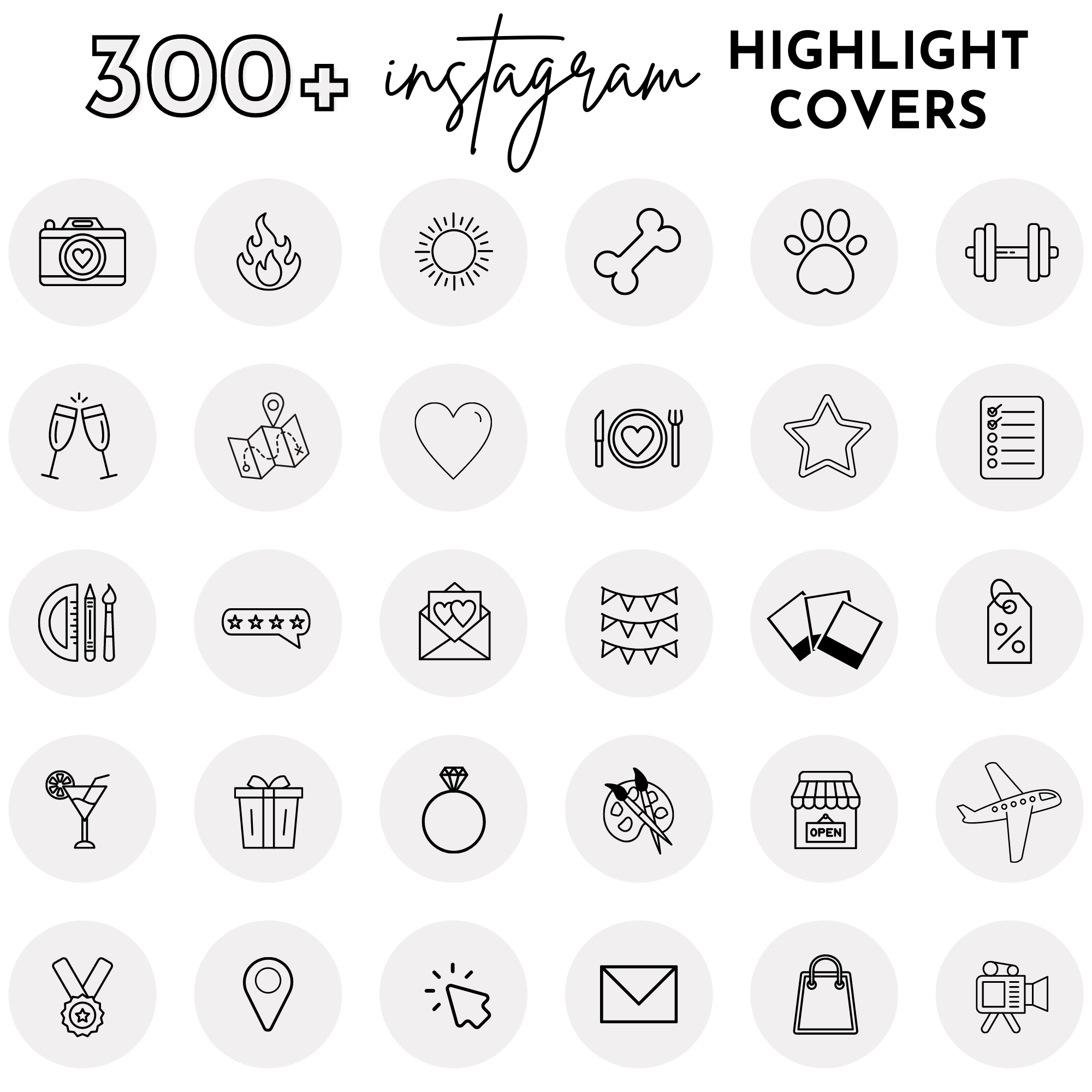 1000 Instagram Story Highlight Covers Icon Pack Black And ...