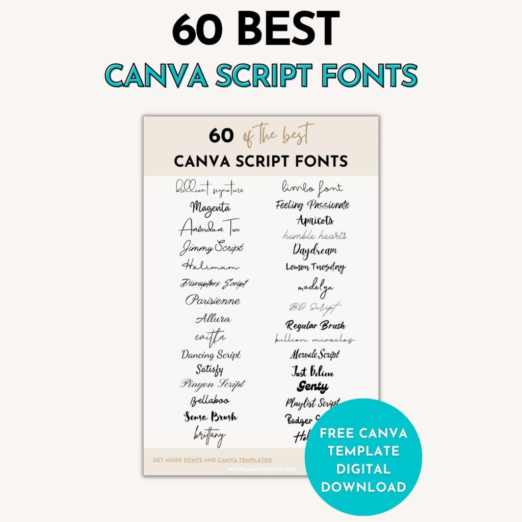 60 best Canva script fonts, 60 best canva cursive fonts in 2022, best handwritten fonts in Canva