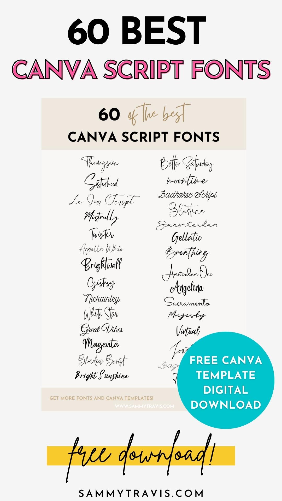 60 best Canva script fonts, 60 best canva cursive fonts in 2022, best handwritten fonts in Canva