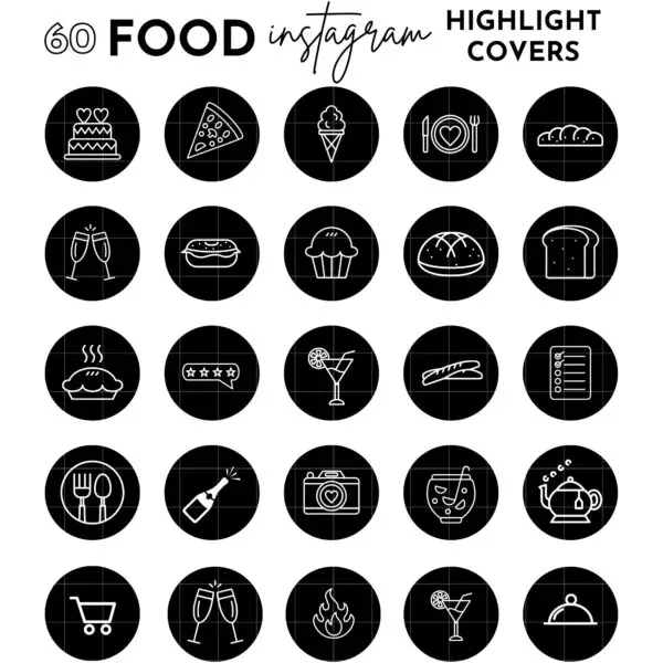 black food instagram highlight covers, Blogger template, Instagram template, black food Instagram highlight icons, influencer media kit