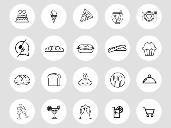 white food line art Instagram highlight Icons, Instagram Template, Influencer Media Kit, Instagram Stories, Instagram Branding, highlight Icon, blogger instagram templates